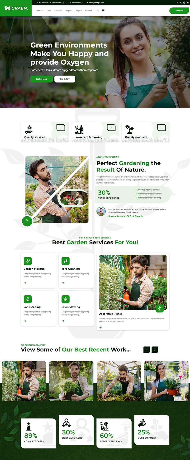 响应式绿色园林花艺前端网页模板-源码网