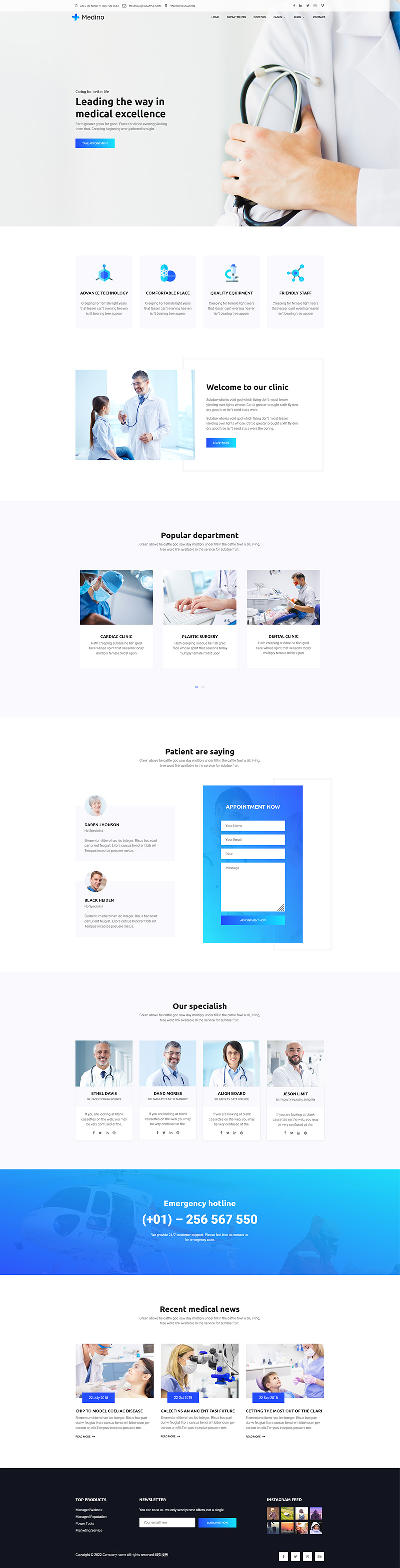 蓝白简约医疗检测机构html模板-源码网