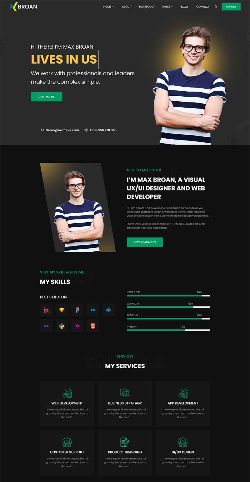 酷黑色响应式程序员个人介绍网页模板-源码网