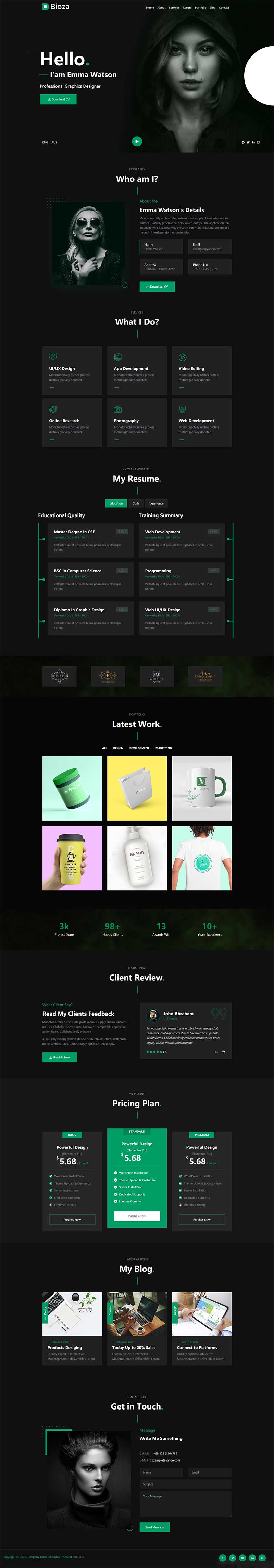 黑色图形设计师个人简历html模板-源码网