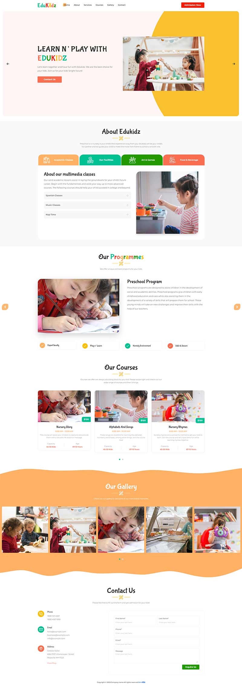 幼儿园托儿所宣传单页html模板-源码网